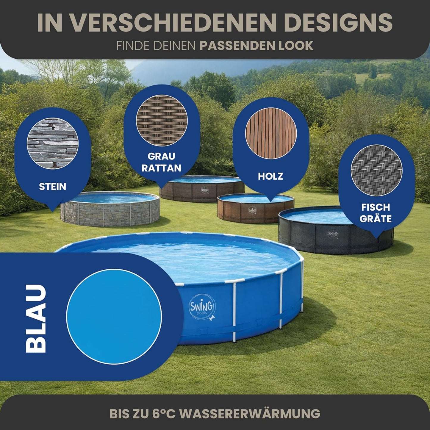 HAF - Swing Frame Pool rund Grau Rattan-Optik (Ø 366 cm, 91 cm tief) - Gartenpool mit 8.300 Liter - Robust, UV-geschützt & korrosionsbeständig - Stabiler Metallrahmen - Schnellaufbau ohne Werkzeug