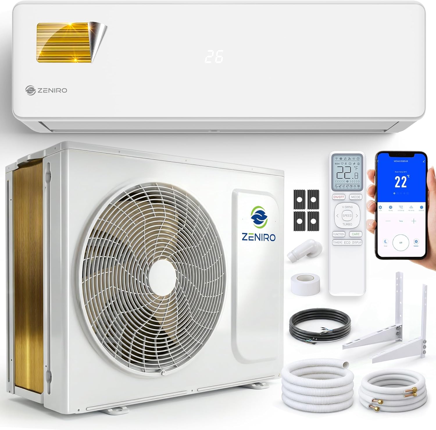 Split Klimaanlage Klimagerät Set Air Conditioner mit Heizfunktion 12000 BTU 3,5kW A++ WiFi/App-Steuerung 4D AirFlow Auto Reinigung inkl. Montagematerial Vorgefüllt R32