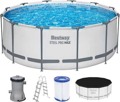 Bestway Steel Pro MAX™ Aufstellpool Komplett-Set mit Filterpumpe Ø 366 x 122 cm, lichtgrau, rund