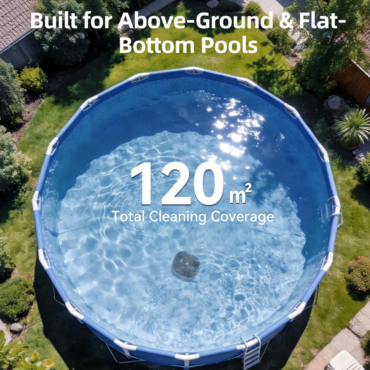 (2026 Neu) X2 Poolroboter Akku mit 200 Min Laufzeit, Kabelloser Poolsauger Auto-Parkfunktion, 3.3 h Schnellladung, für Aufstellpools & Ebene eingelassene Pools bis 120m², Blau