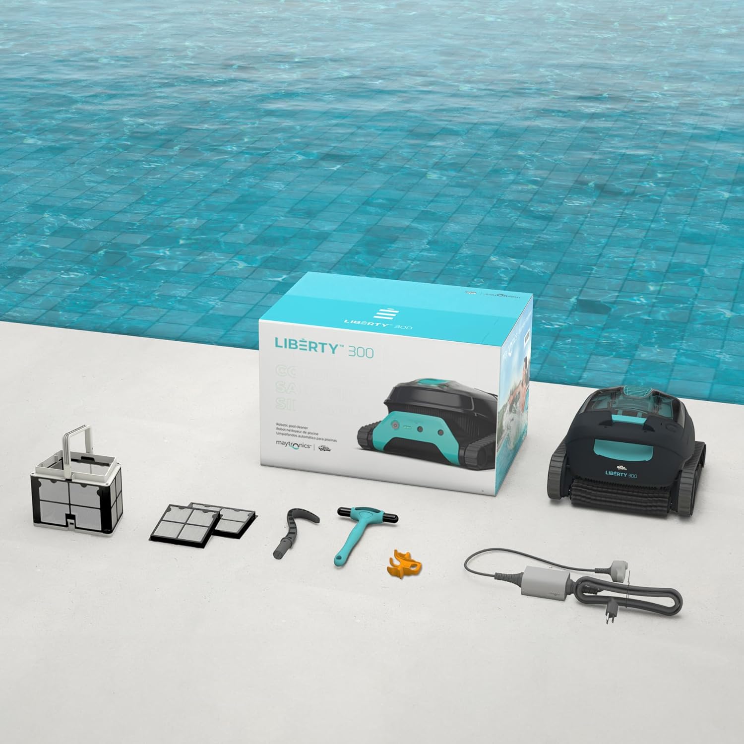 Dolphin Liberty 300 Kabelloser Poolroboter Boden, Wände und Wasserlinie, Ultrafeine Filtration, Eco-Modus, Spracherfassung, Ultrafein-Filter, Eingelassene Pools bis zu 10m