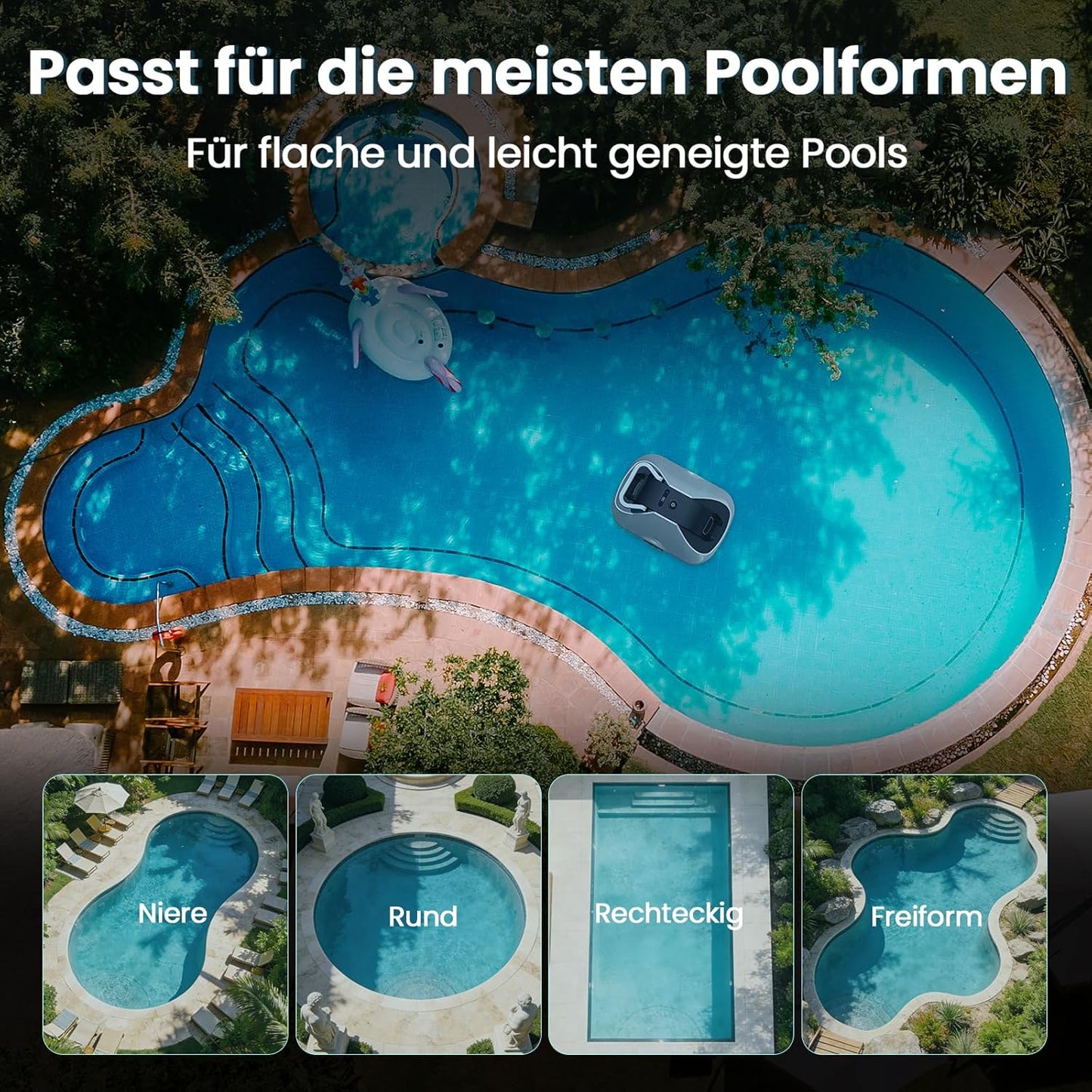 Poolroboter Akku, kabelloser Pool-Saugroboter, 200Min Laufzeit, Intelligente Navigation, Selbsteinparkfunktion und ultrafeine Filterung, kompakt und tragbar Poolreiniger ohne kabel für Pools 232m²