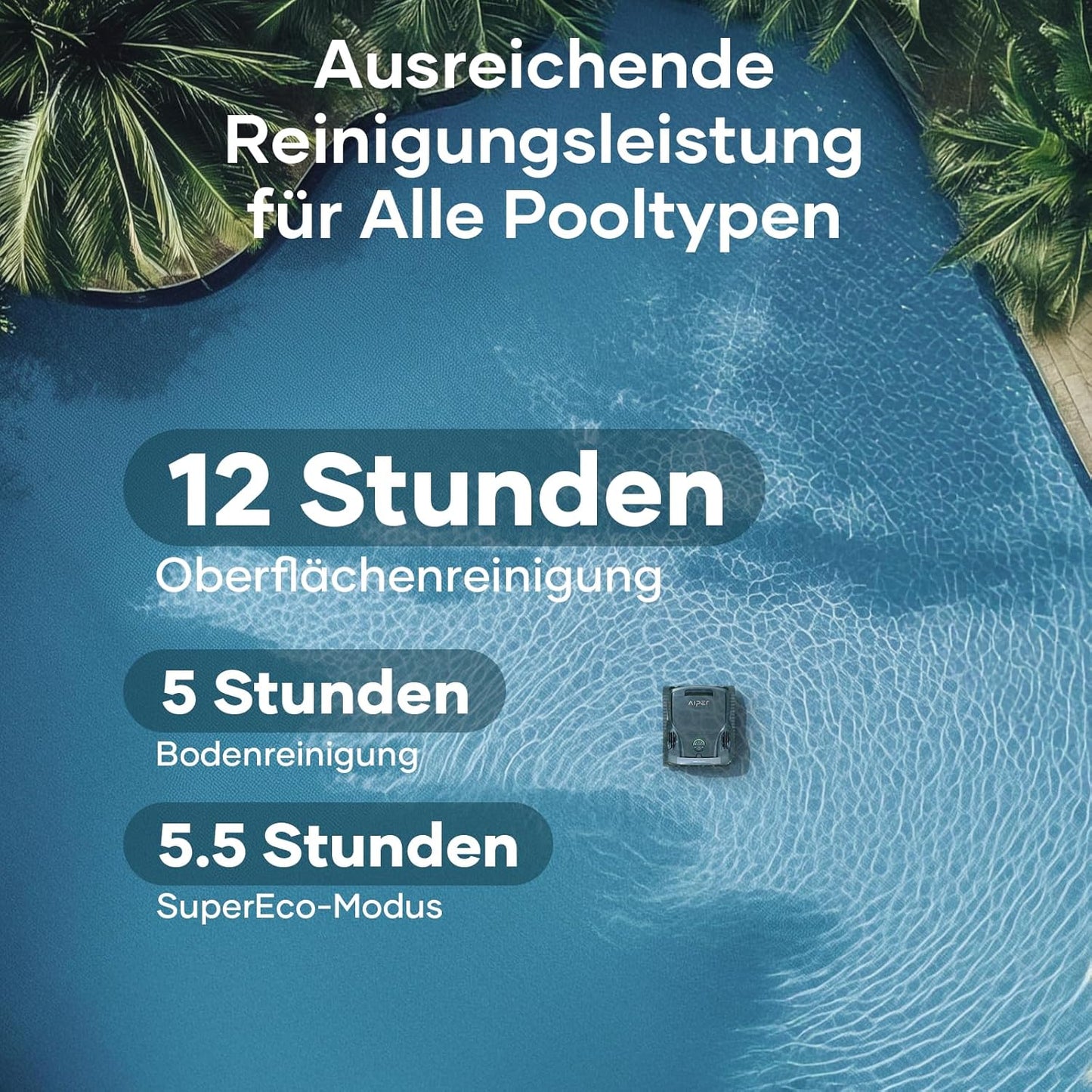 AIPER Scuba X1 Pro Max Poolroboter Boden und Wand, Poolsauger & Skimmer, 32,000 LPH Saugkraft, Pool-Mapping, Smart Surface Parking, Poolroboter für Alle Eingebauten Pools 300㎡,Schwarz