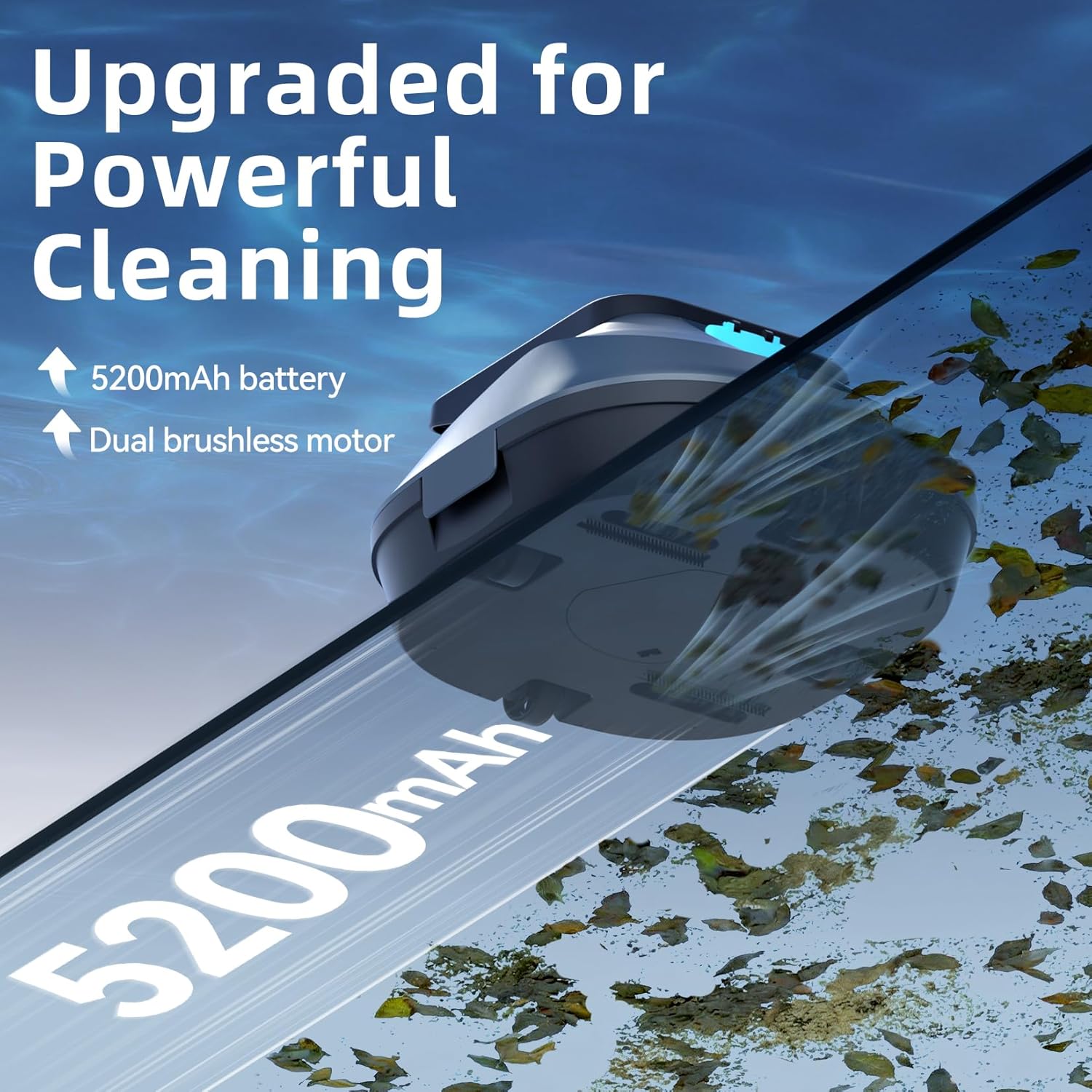 (2026 Neu) X2 Poolroboter Akku mit 200 Min Laufzeit, Kabelloser Poolsauger Auto-Parkfunktion, 3.3 h Schnellladung, für Aufstellpools & Ebene eingelassene Pools bis 120m², Blau