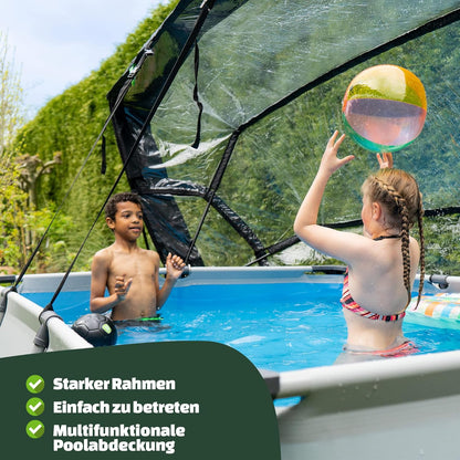 EXIT Toys Soft Grey Pool mit Multifunktionale Abdeckung - 300x200x65cm - Rechteckiger, Kompakter Rahmenpool mit Kartuschenfilterpumpe - Leicht Zugänglich - Für Sauberes und Warmes Poolwasser - Grau