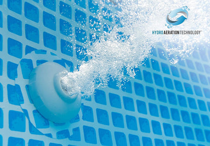 INTEX "PrismFrame" Pool rechteckig Aufstellpool Komplettset (400 x 200 x 122 cm) inkl. 12V Filterpumpe & Sicherheitsleiter Familienpool Swimmingpool Volumen ca 8.418l, blau (26790GN)