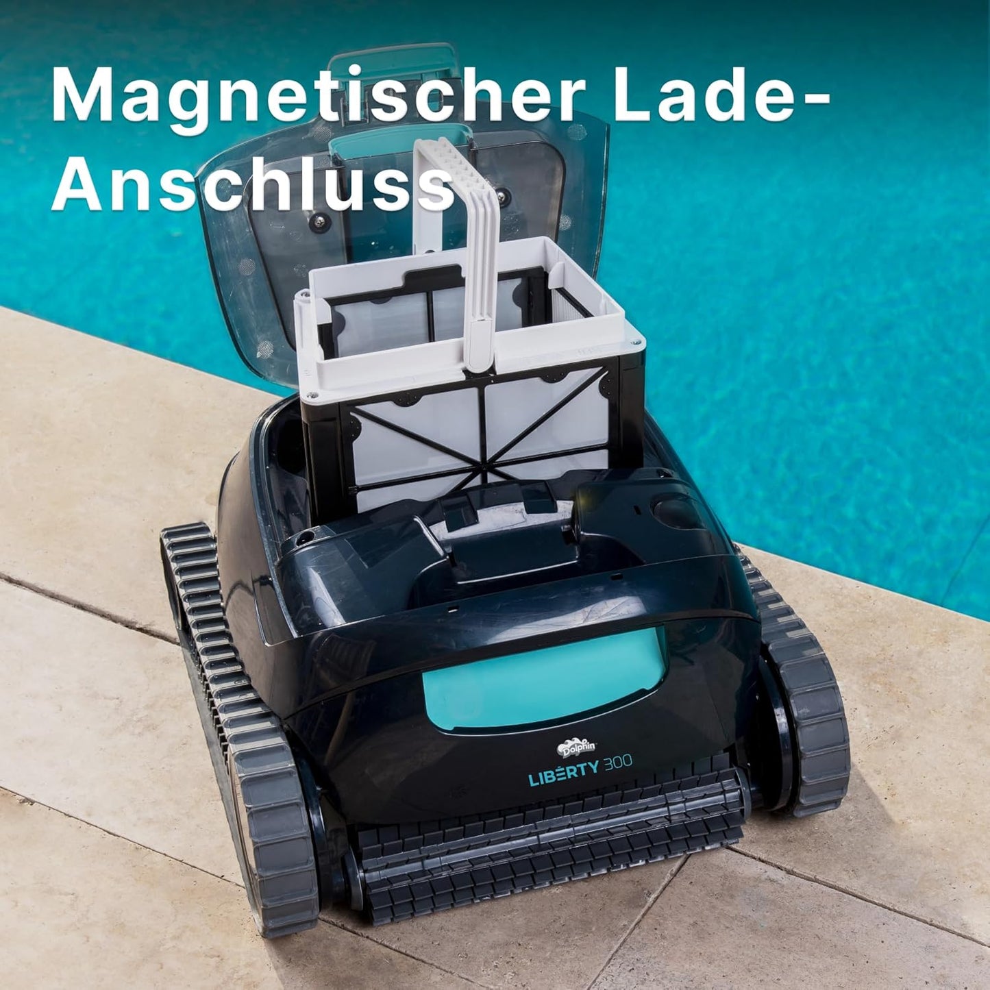 Dolphin Liberty 300 Kabelloser Poolroboter Boden, Wände und Wasserlinie, Ultrafeine Filtration, Eco-Modus, Spracherfassung, Ultrafein-Filter, Eingelassene Pools bis zu 10m