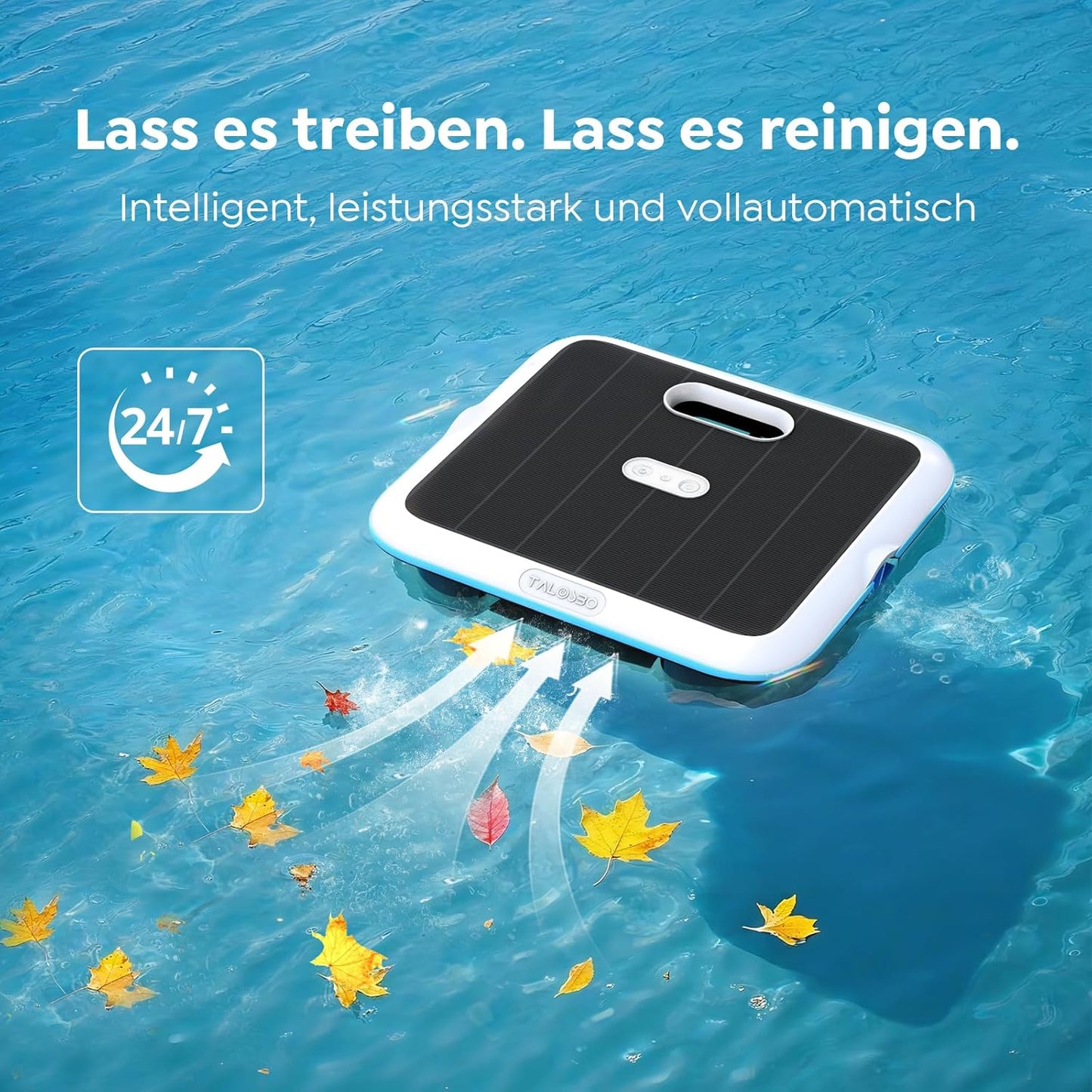 SK02 Solar Pool Skimmer Roboter, Solarbetriebener Poolroboter Akku, Duale Ladeoptionen, Wassertemperatursensor, App-Steuerung, 24/7 Automatischer Skimmer Poolreiniger
