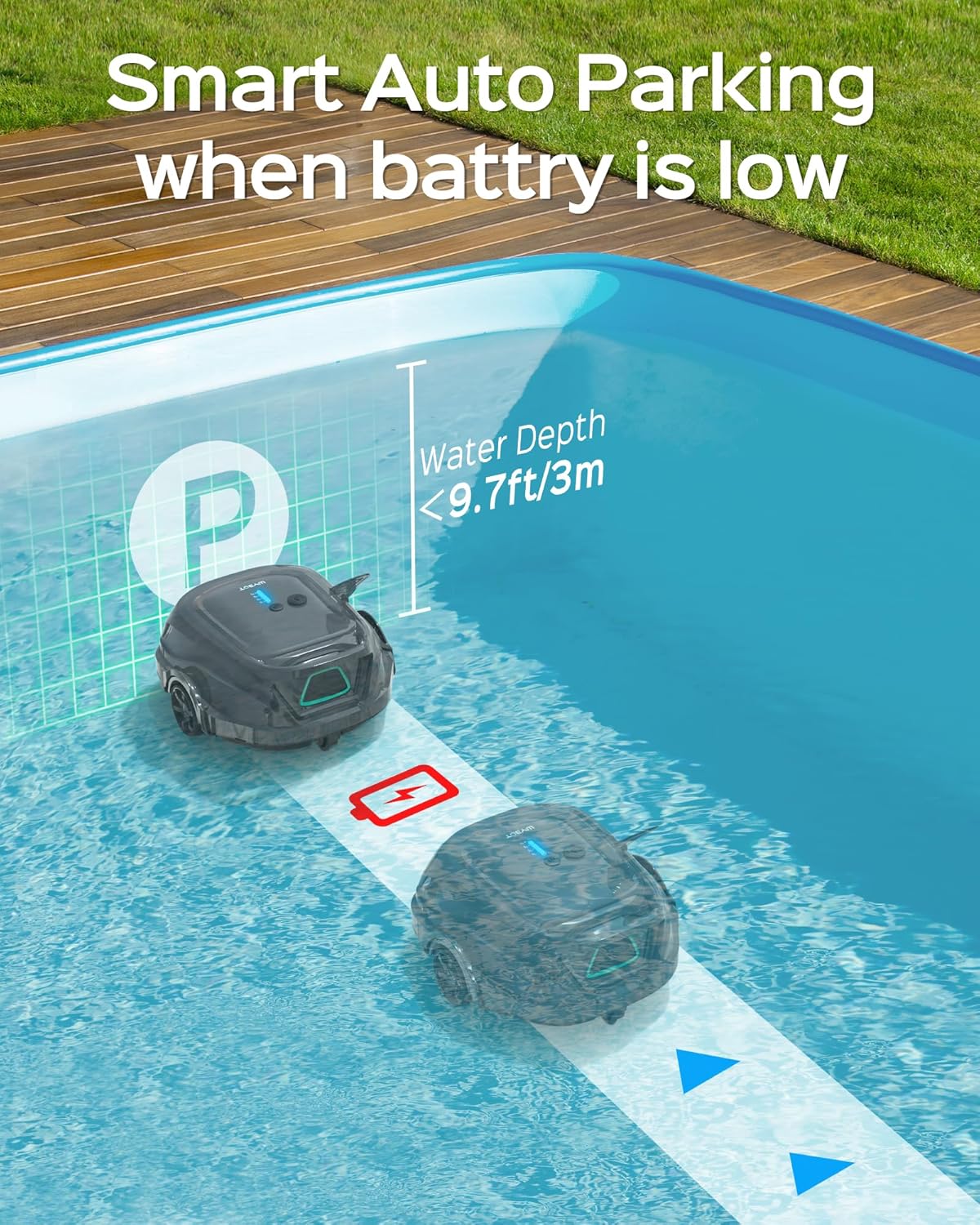 WYBOT A1 Poolroboter, Laufzeit bis zu 120 Minuten, Pool Roboter Kabellos mit Doppelfilter und Poolroboter Akku für Aufstellpool bis zu 100㎡,Mattes Schwarz Grün