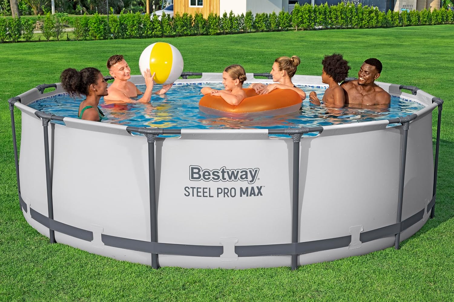 Bestway Steel Pro MAX™ Aufstellpool Komplett-Set mit Filterpumpe Ø 366 x 122 cm, lichtgrau, rund