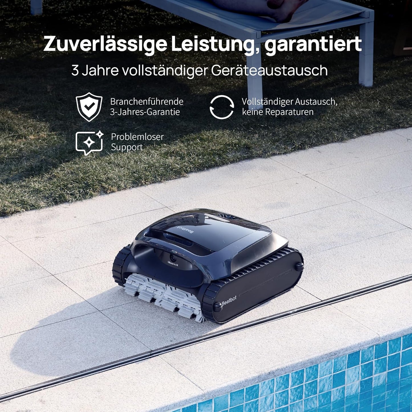 Beatbot AquaSense 2 Poolroboter, Akku Poolsauger mit Oberflächen-Parkfunktion, Poolreiniger Boden und Wand, Doppelte Reinigung der Wasserlinie, für Pools bis zu 300 m², Fenstergrau
