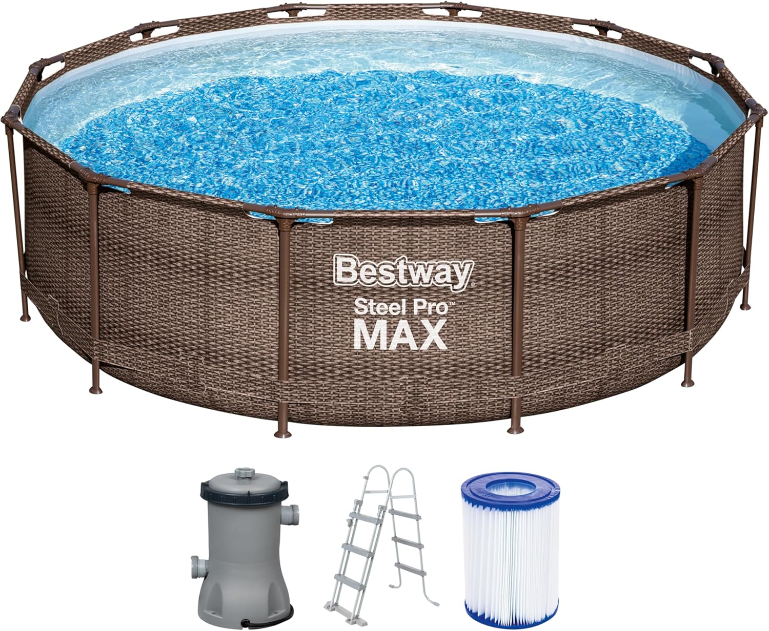 Bestway 56709-GS18 Steel Pro Max Stahlrahmenpool-Set mit Filterpumpe und Zubehör, 9150 L, blau, 366 x 366 x 100 cm