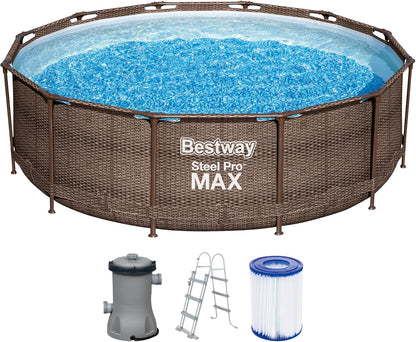 Bestway 56709-GS18 Steel Pro Max Stahlrahmenpool-Set mit Filterpumpe und Zubehör, 9150 L, blau, 366 x 366 x 100 cm