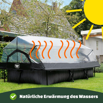EXIT Toys Soft Grey Pool mit Multifunktionale Abdeckung - 300x200x65cm - Rechteckiger, Kompakter Rahmenpool mit Kartuschenfilterpumpe - Leicht Zugänglich - Für Sauberes und Warmes Poolwasser - Grau