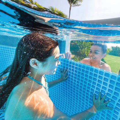 Intex 26722NP – Aufstellpool Prism Frame Clearview Rund, Filterpumpe 3785 L/h, Leiter, Bodenplane und Abdeckplane, 12706 L, Stahl und PVC, Grau, 427x107 cm
