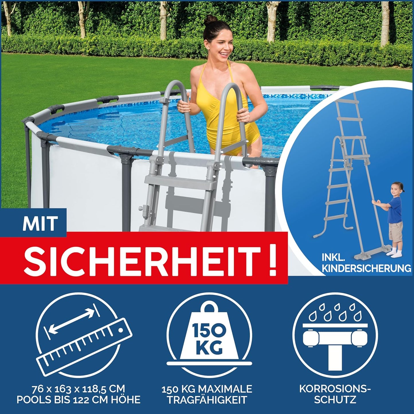 Bestway Steel Pro MAX™ Aufstellpool Komplett-Set mit Filterpumpe Ø 366 x 122 cm, lichtgrau, rund
