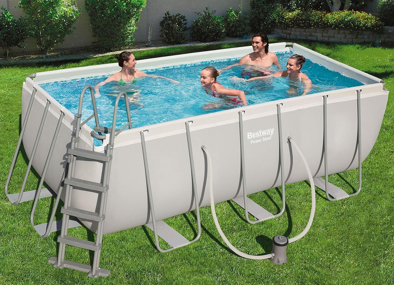 BESTWAY Power Steel Rectangular Pool Set 412x201x122 cm, Stahlrahmenpool-Set mit Filterpumpe und Zubehör