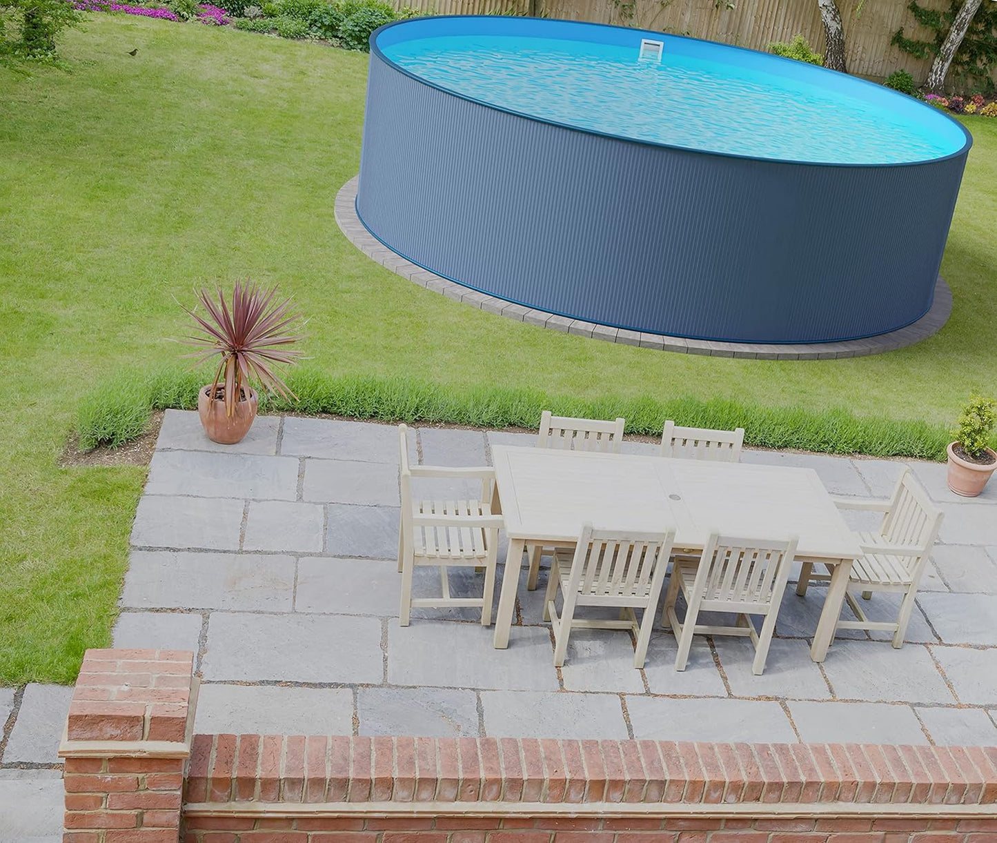 Stahlwandpool rund 300x120cm, Stahl 0,4mm anthrazit, Folie 0,4mm blau, Einhängebiese