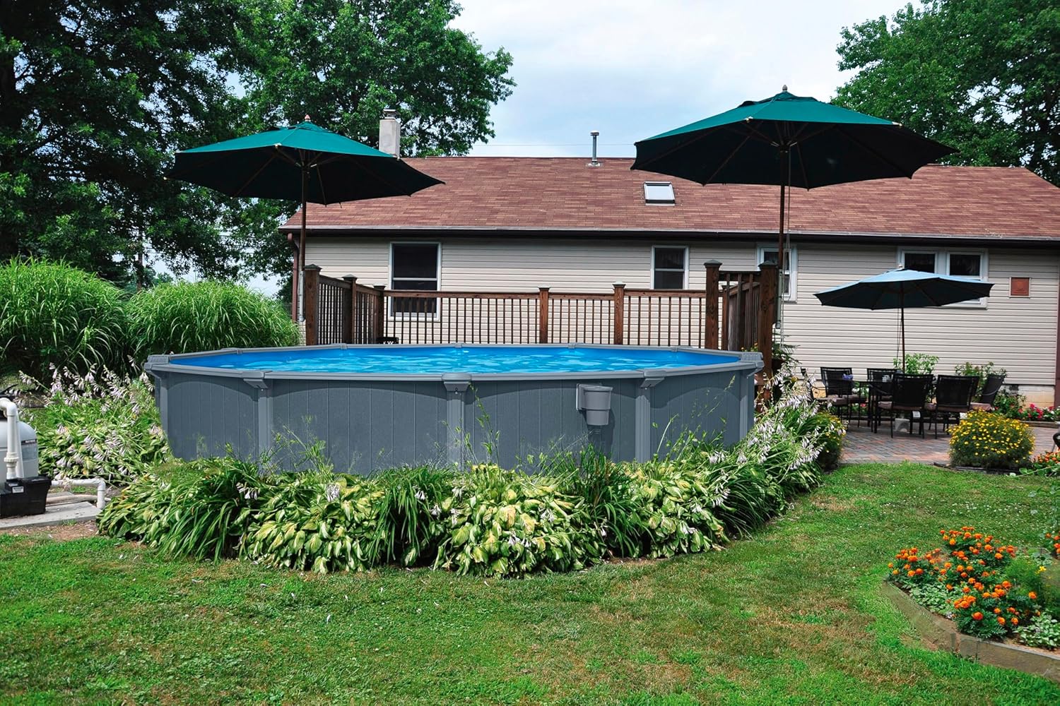 Bestway Hydrium Stahlwandpool Komplett-Set rund 488 x 132 cm Holz-Optik Grau Gartenpool Aufstellpool Sandfilter