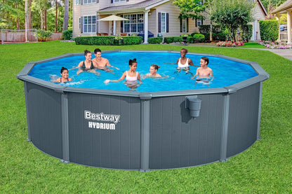 Bestway Hydrium Stahlwandpool Komplett-Set rund 488 x 132 cm Holz-Optik Grau Gartenpool Aufstellpool Sandfilter