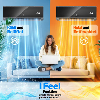 KESSER® Multisplit Klimaanlage 2 Innengeräte, 18000 BTU, Split Klimagerät Set mit WiFi/App, Heizen & Kühlen, Inverter, Eco-Modus, Luftentfeuchter & Ventilator, sehr leise, R32, Montagematerial